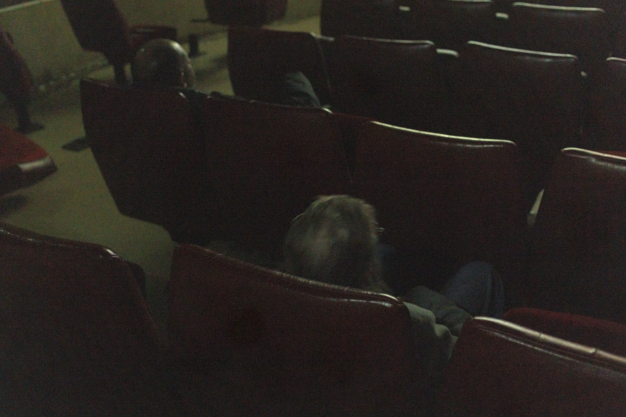 Des spectateurs assis au centre de la salle principale du cinéma