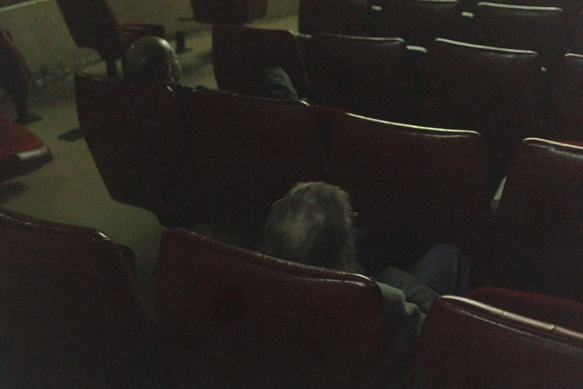 Des spectateurs assis au centre de la salle principale du cinéma