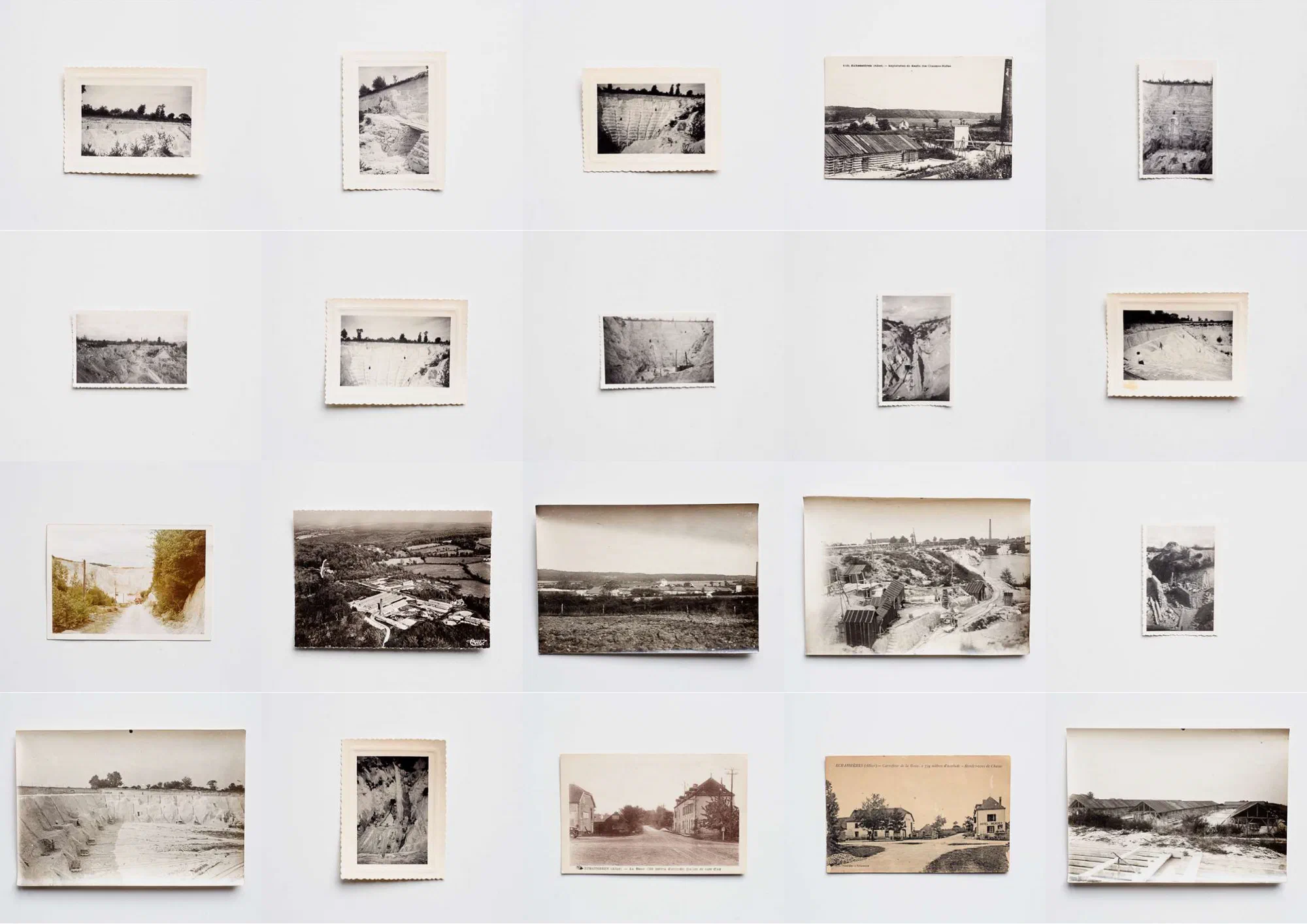 Assemblage de photographies, archives des anciennes activités minières d'Échassières.