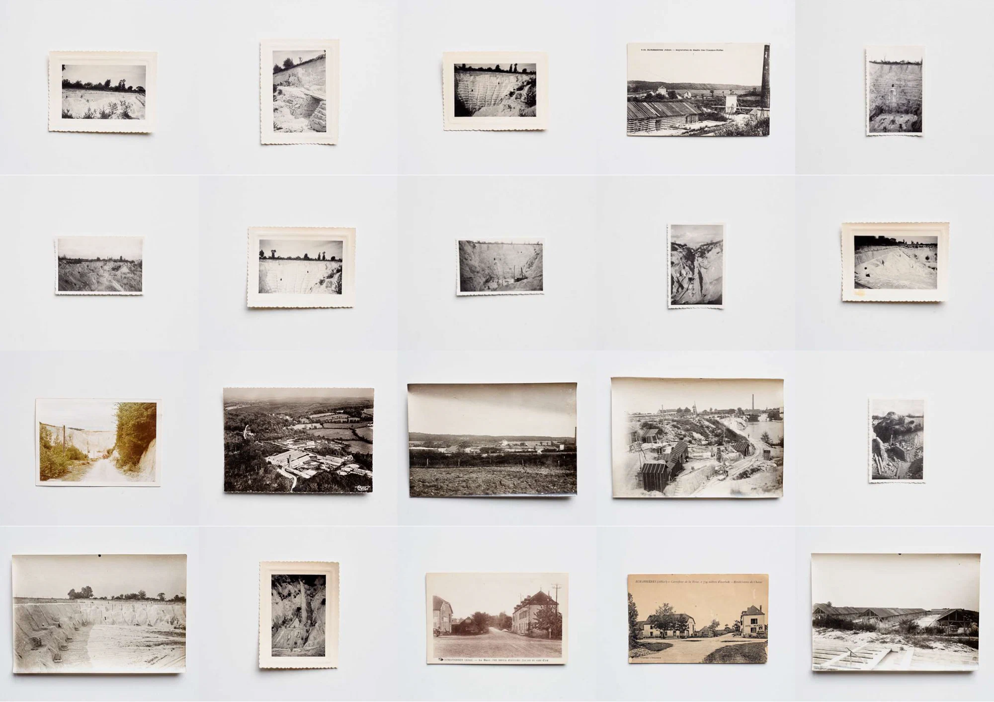 Assemblage de photographies, archives des anciennes activités minières d'Échassières.